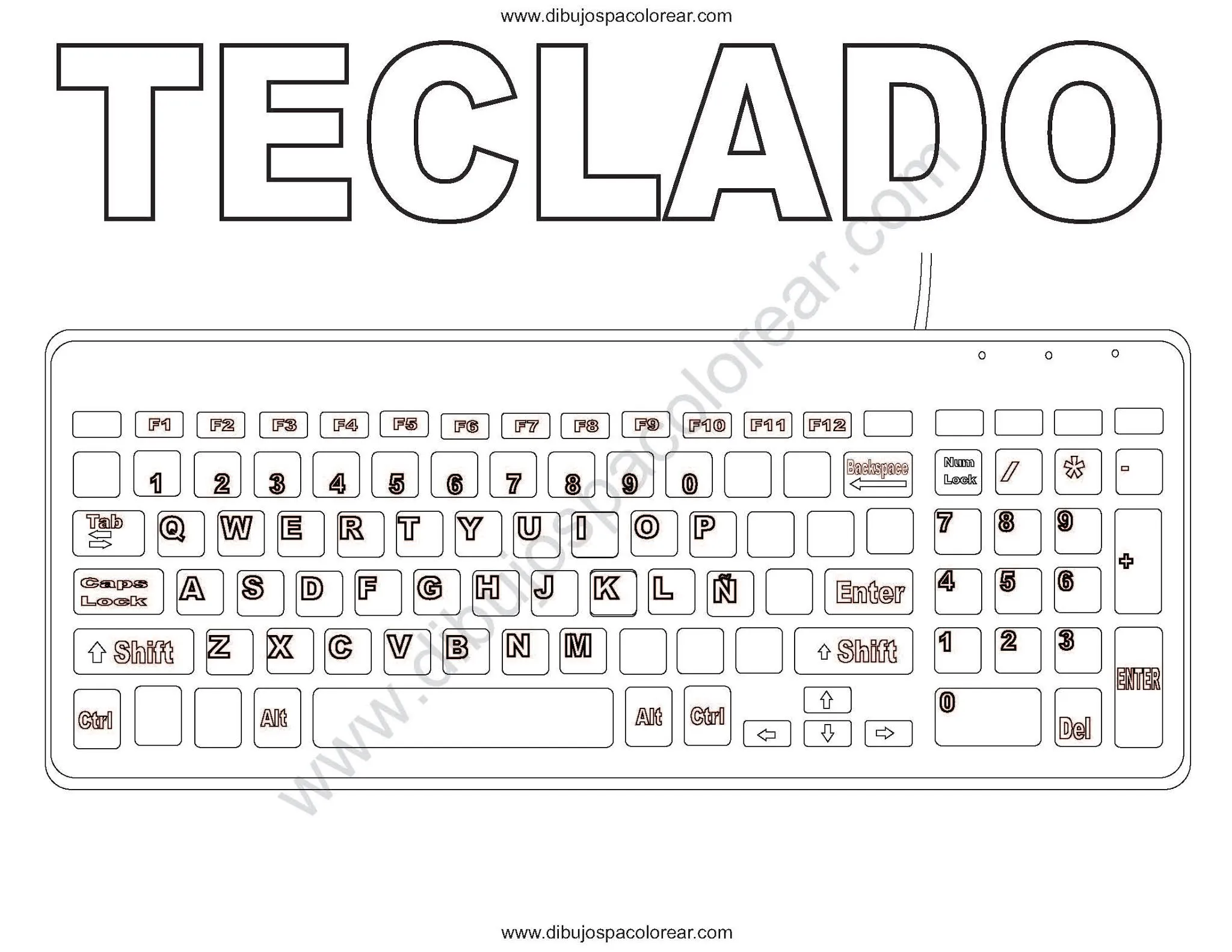 Dibujos de teclado de computadora para colorear con letras y sin letras Dibujos de teclado de computadora para colorear con letras y sin letras