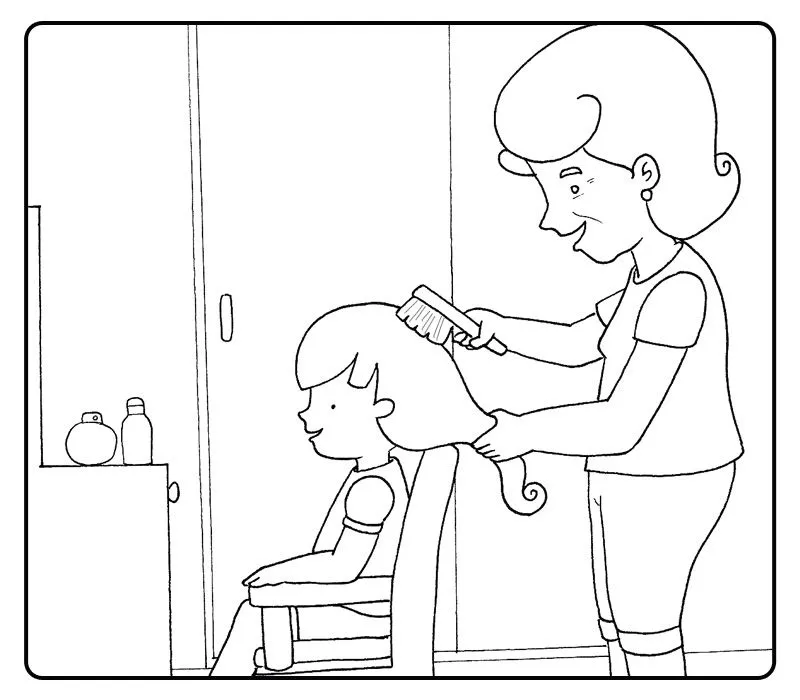  ... cepillando el pelo de su nieta. Colorear con niños. Plusesmas.com