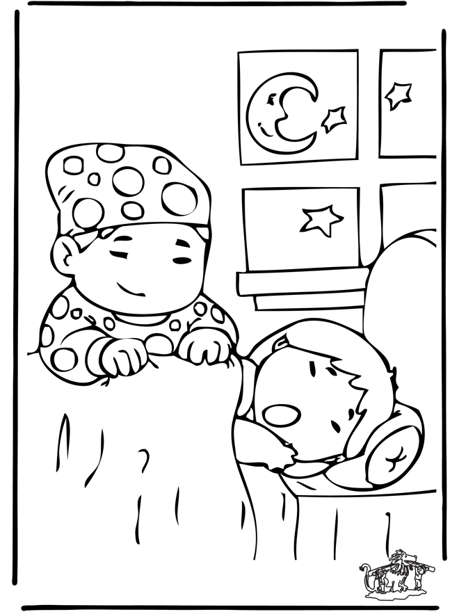 Niño en cama durmiendo Colouring Pages