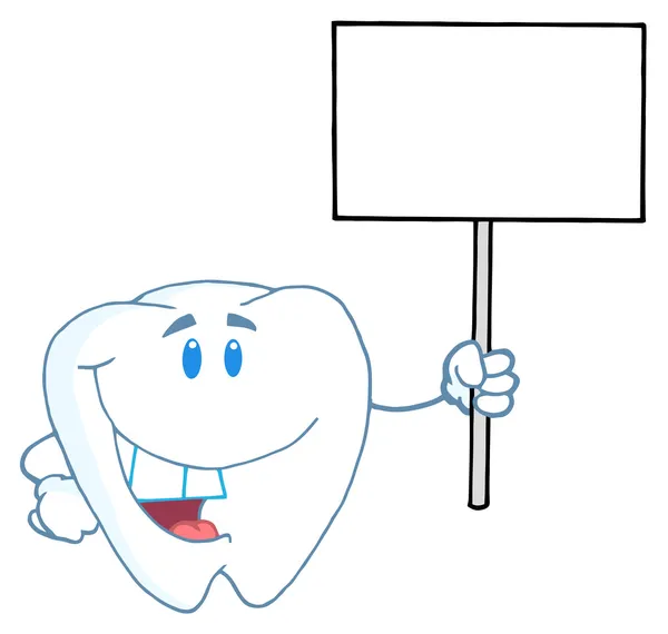diente personaje sosteniendo un pequeño cartel en blanco — Foto ...