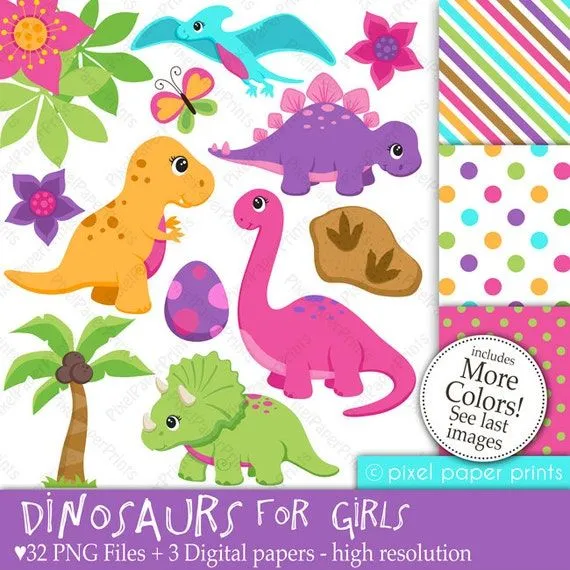 Dinosaurios para niñas Set de Clip Art y por pixelpaperprints