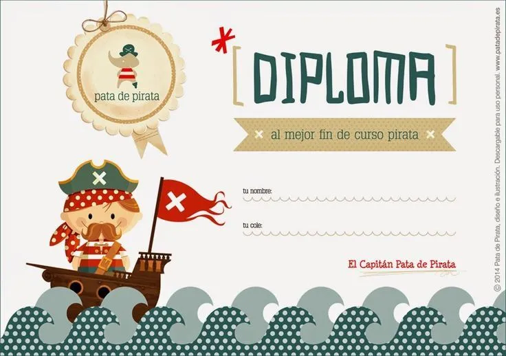 Diploma al mejor fin de curso pirata. | Vuelta al cole | Pinterest ...