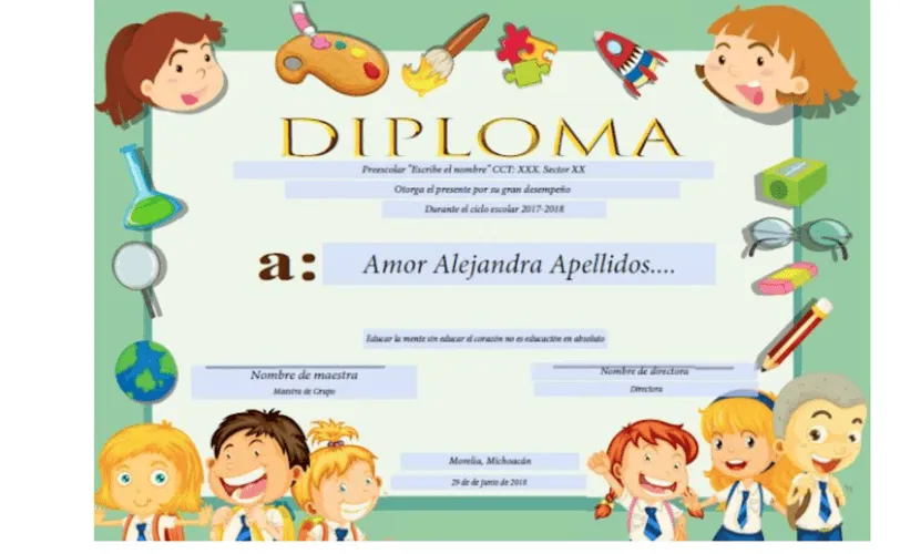 El Diploma infantil #Preescolar para descargar y editar... GRATIS -  Material-educativo.mx