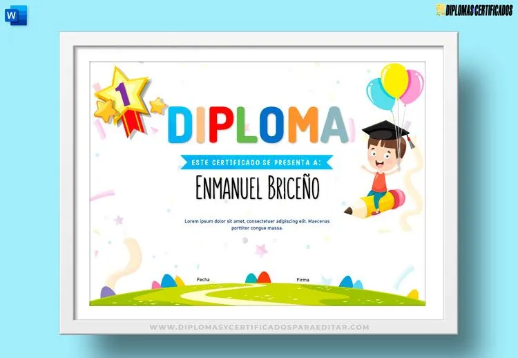 Diplomas para Preescolar y Primaria Editables en Word Gratis