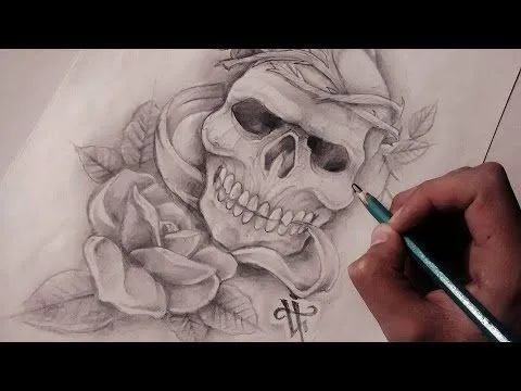 Diseño de Calavera & Rosa Realista / Realistic Skull & Rose ...