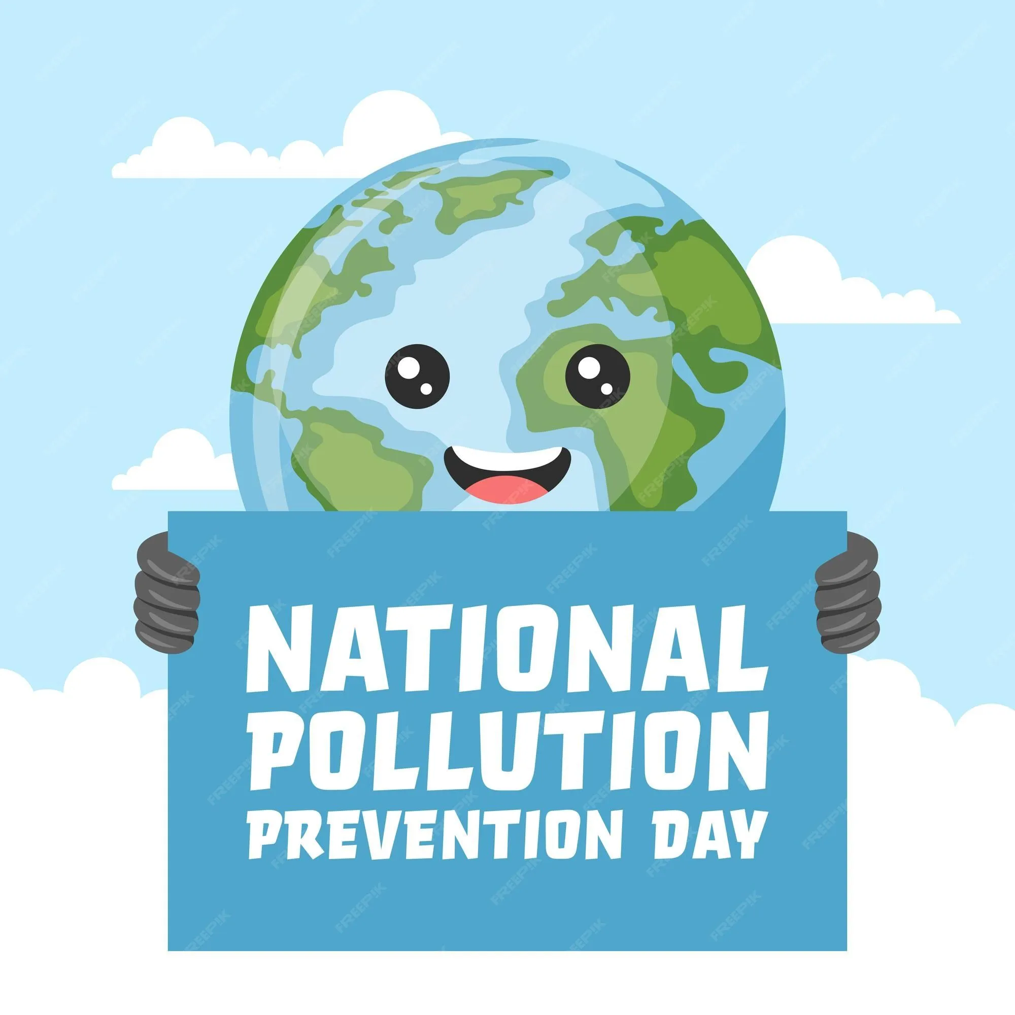 Diseño de dibujos animados del cartel del planeta tierra con texto del día  nacional de prevención de la contaminación cartel para crear conciencia  sobre el cuidado del medio ambiente | Vector Premium