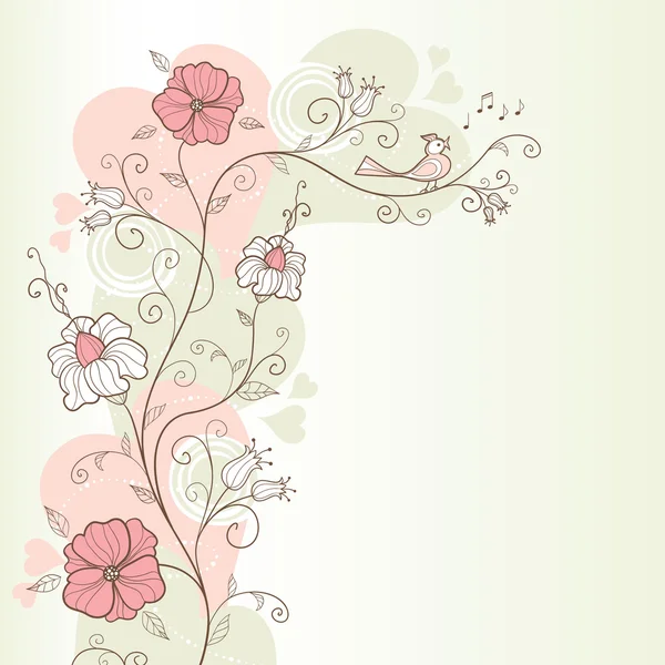 Diseño de primavera con flores y un pajarito que canta, vector ...