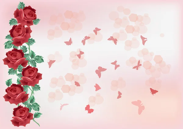 Diseño con rosas rojas y mariposas pequeñas — Vector stock © Dr ...