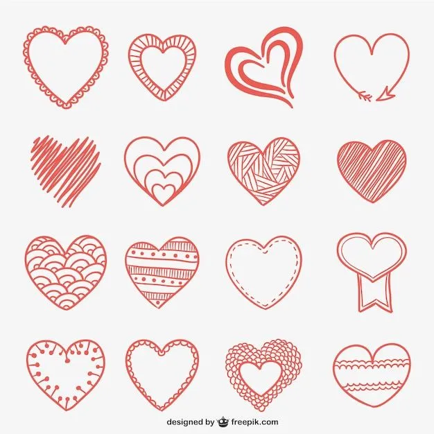Diseño de tarjeta de San Valentín de corazones de croquis ...