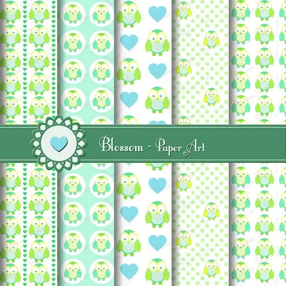 Papeles Decorativos para Bebés Celeste Verde por blossompaperart