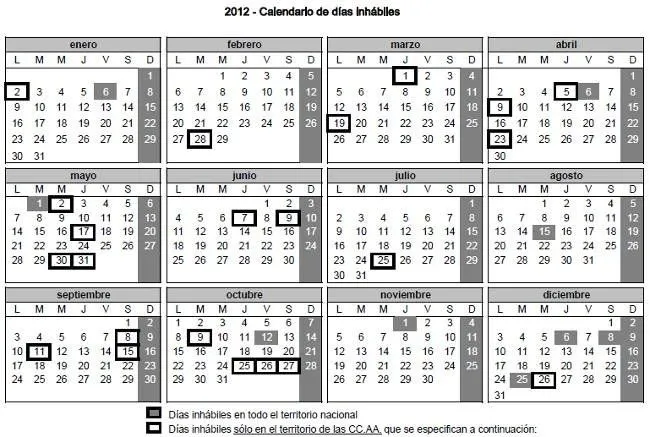 Disponible el calendario 2012 de días inhábiles de la administración