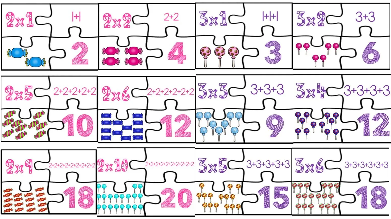 Divertido rompecabezas de las tablas de multiplicar del 2 y 3 | Material  Educativo