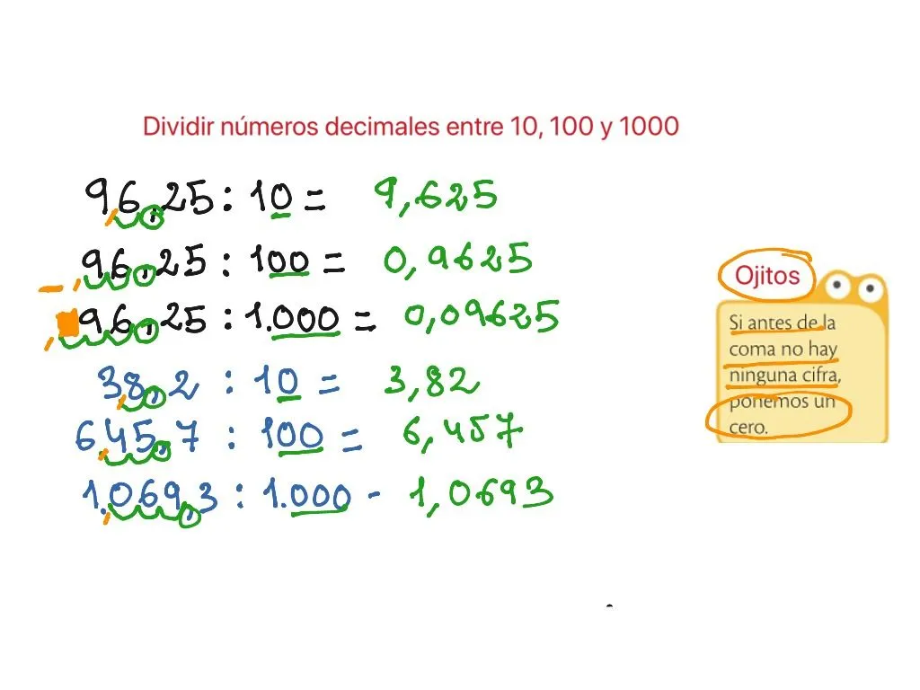 Dividir números decimales entre 10, 100 y 1.000 | Math, Calculus | ShowMe