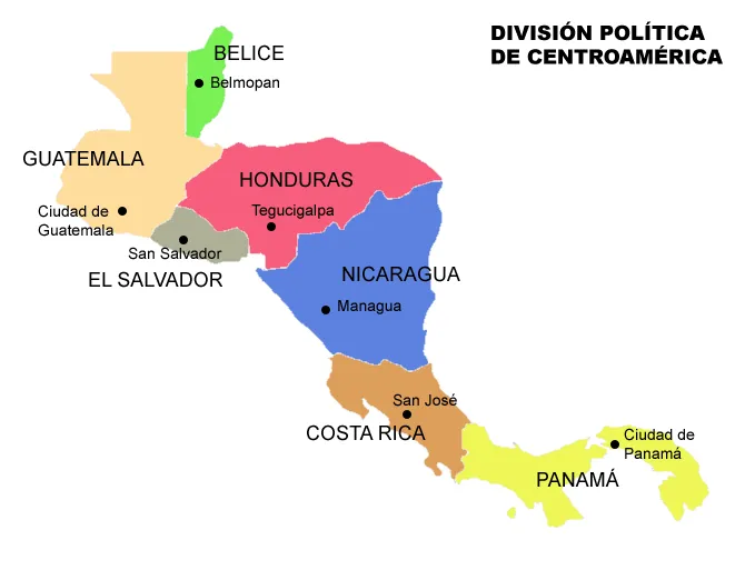 Division politica de centro america, poblacion y extencion territorial