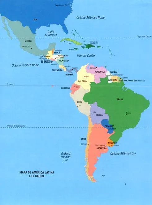 Mapa del continente americano con division política y sus nombres ...