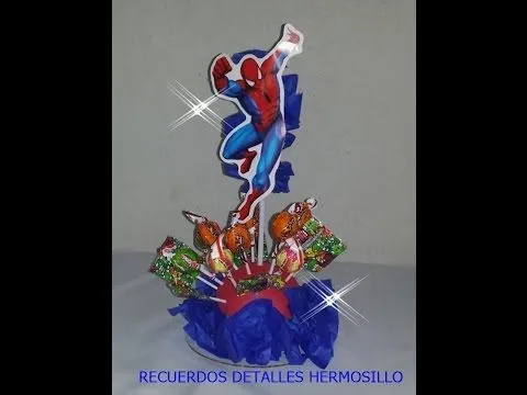 DIY Centro de Mesa Preformado de dulce hombre araña - YouTube