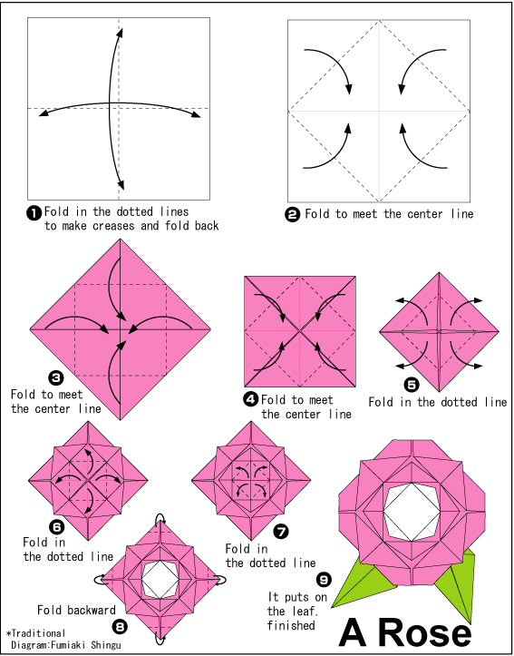 DIY CRAFT Easy Origami Rose Diagrams ORIGAMI PAPER FLOWERS ...