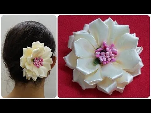 Diy kanzashi flower,wedding hair accessoire,Easy kanzashi flower ...