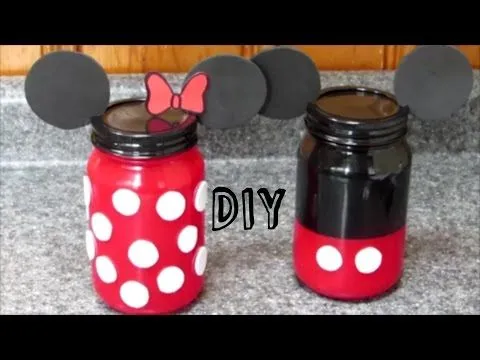 DIY Minnie y Mickey Mouse | FRASCOS DE VIDRIO de Minnie y Mickey ...