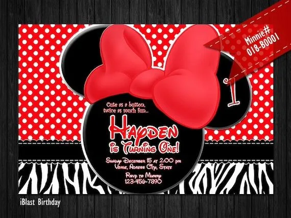DIY rojo y negro Minnie Mouse Digital invitación por iBlastBirthday
