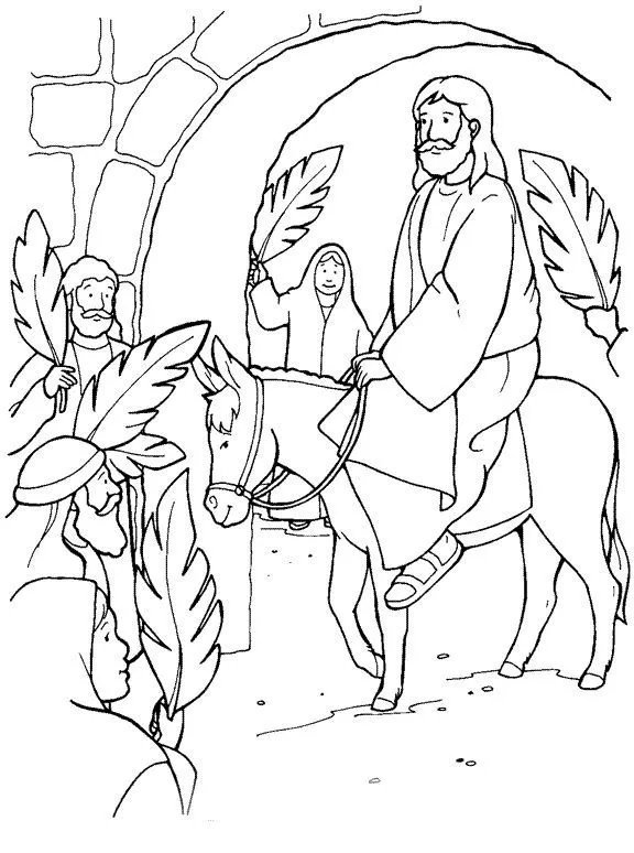 Domingo de Ramos. Jesus montado en un burro. Colorear - Portal Escuela