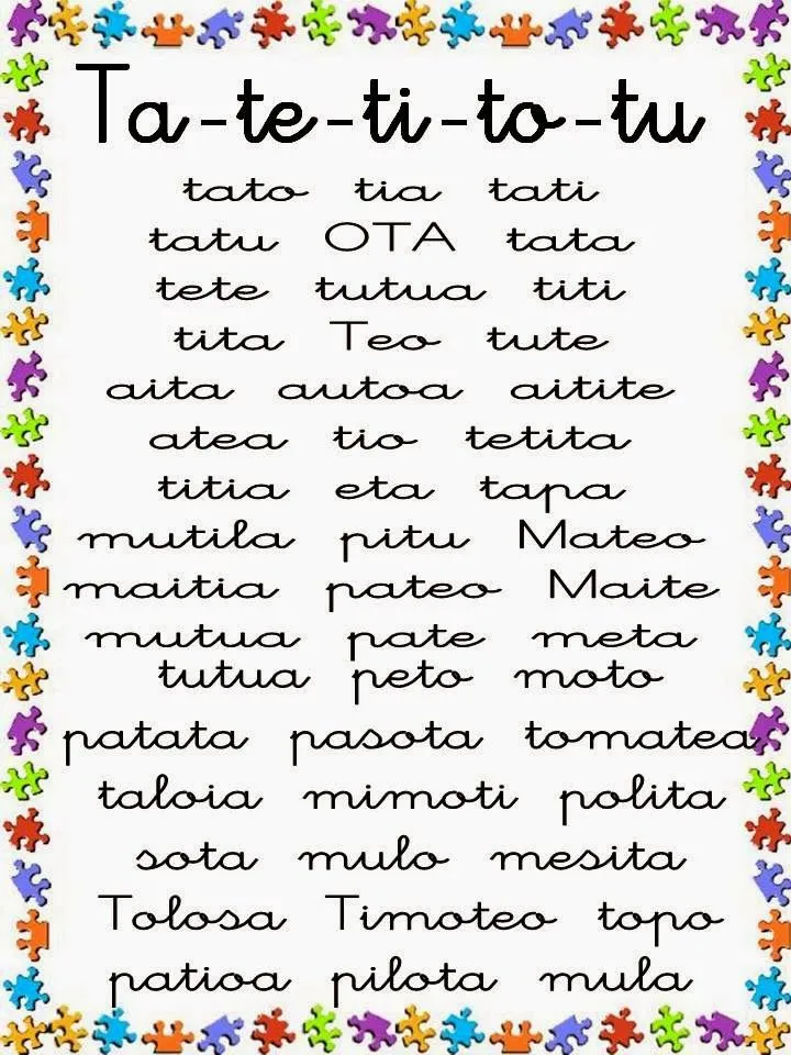 Dominicas Haur Hezkuntza: PALABRAS PARA LEER CON LA LETRA "T" Dominicas Haur Hezkuntza: PALABRAS PARA LEER CON LA LETRA "T"