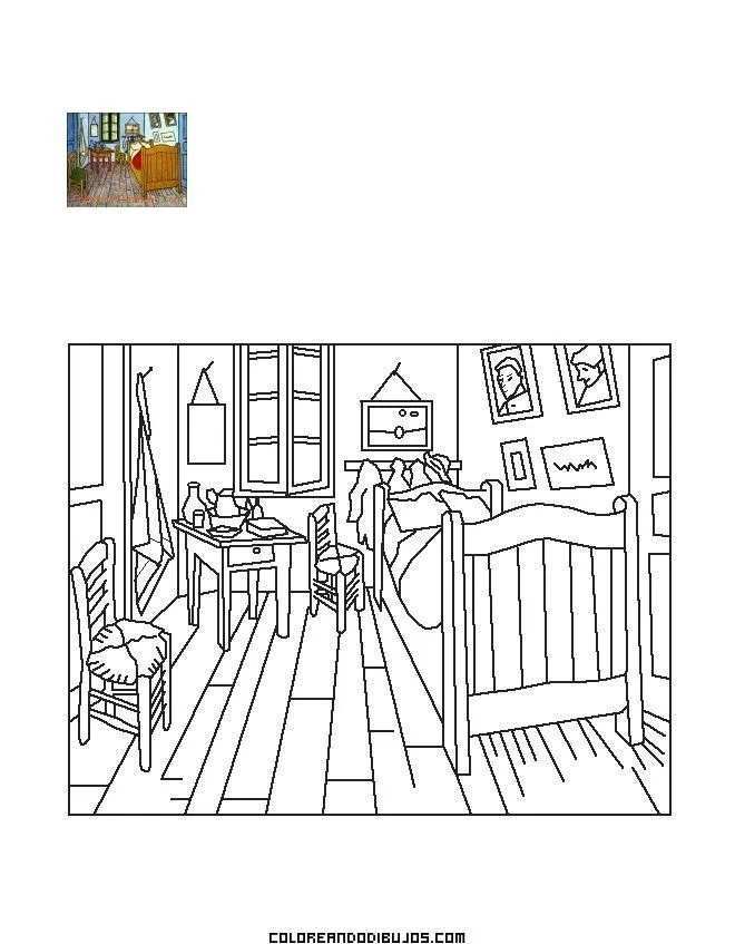 El Dormitorio de Van Gogh para colorear