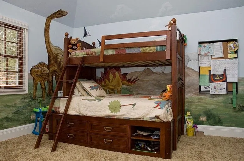 Dormitorio de Niños decorado con Dinosaurios - Arte en las Paredes ...