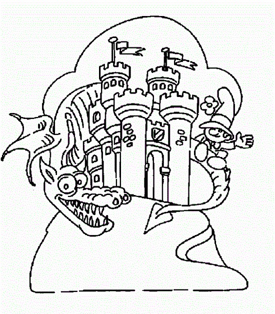 Dragón y castillo medieval