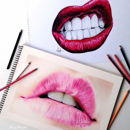 drawing art red pencils lips artist pink color teeth drawings ...