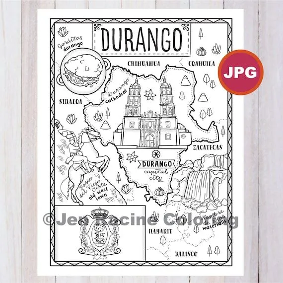 Durango Coloring Page Estado de México Estados de México - Etsy México