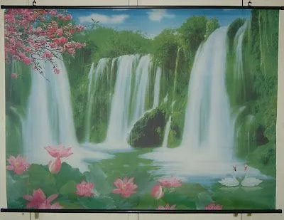 E-ventas online: Cuadro de tela cascada y flores de loto E-ventas online: Cuadro de tela cascada y flores de loto