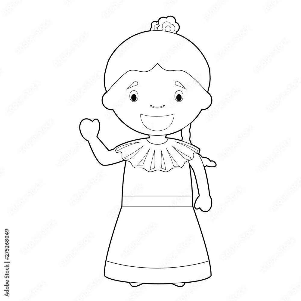Easy coloring cartoon character from Venezuela dressed in the traditional  way Vector Illustration. vector de Stock | Adobe Stock