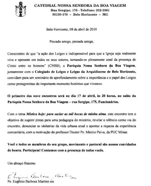 ECC - Encontro de Casais com Cristo: Carta-convite do Pe. Eugênio