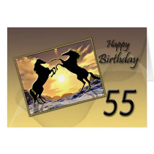 Edad 55, tarjeta de cumpleaños con alzar caballos de Zazzle.