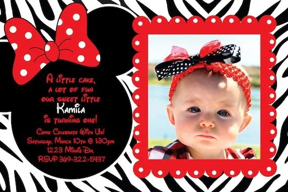 Minnie Mouse Zebra y rojo invitación fiesta por HeathersCreations11