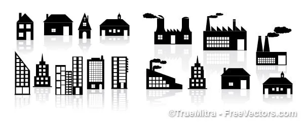 Edificios siluetas. casas, fábricas. | Descargar Vectores gratis