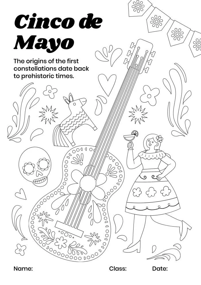 Edita esta plantilla de Hoja para colorear dibujado a mano Fiesta del Cinco  de Mayo online