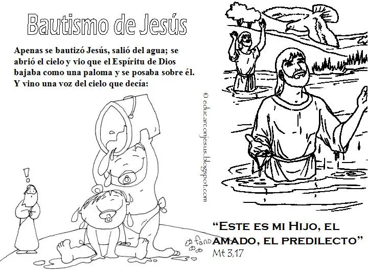 Educar con Jesús: Bautismo de Jesús colorear Mt 3,17
