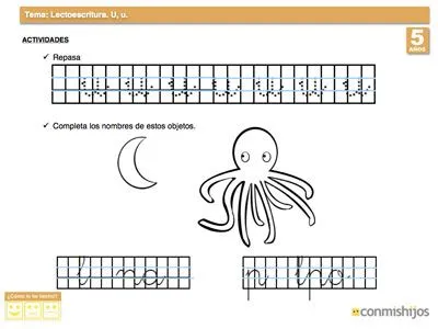 Ejercicio de escritura. Escribir la letra U