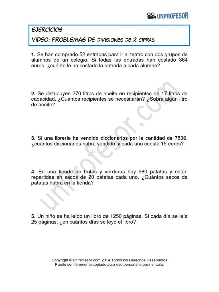 Ejercicio Problemas de Divisiones de Dos Cifras 151 PDF | PDF
