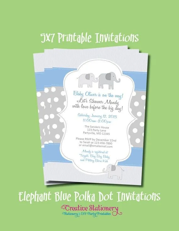 Elefante azul lunares Boy Baby Shower por CreativeStationery