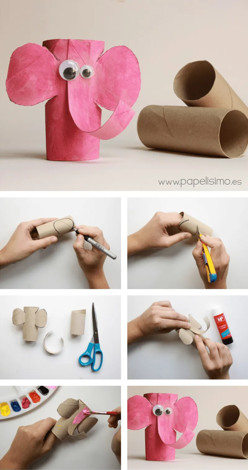 Elefante con rollos de papel higiénico «Me gusta reciclar» | Papelisimo