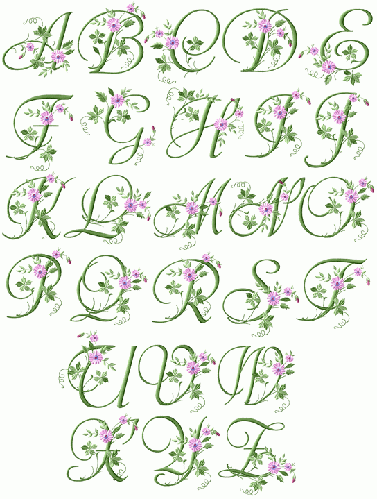 Elegant Floral Initials Machine Embroidery Font 4"x4" | Machine ...