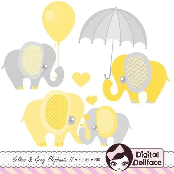 Elephant Baby Shower Clipart Baby and Mommy by DigitalDollface