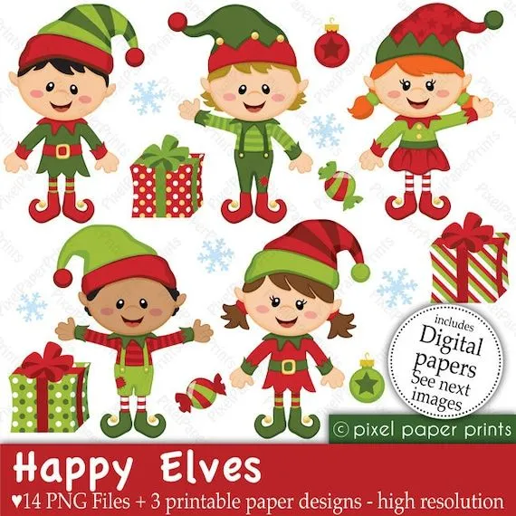 Elfos Felices Navidad Set de Clip Art y por pixelpaperprints