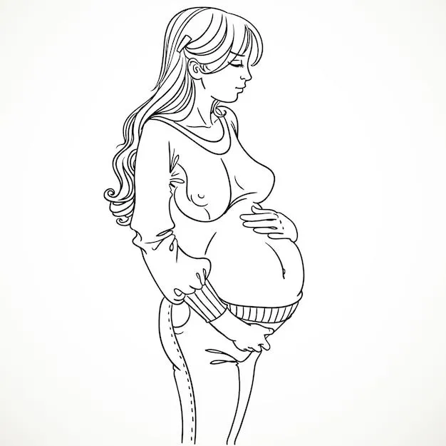 Embarazada joven hermosa mujer contorno negro para colorear | Vector Premium