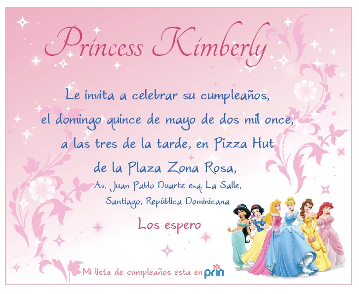 Emma Details: Invitacion de cumpleaños de princesas