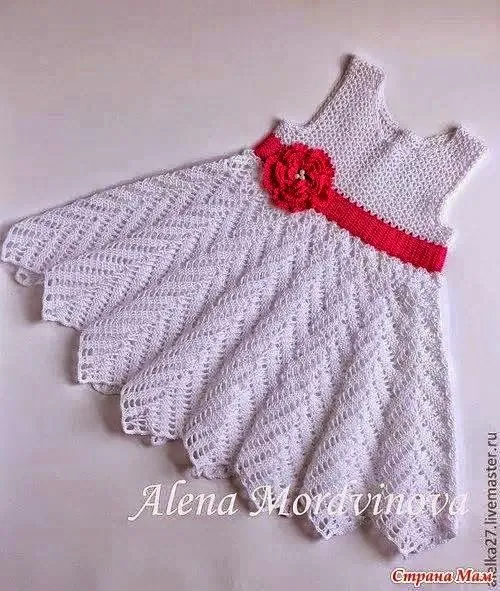 Vestido para niña con punto zig-zag | Crochet y Dos agujas