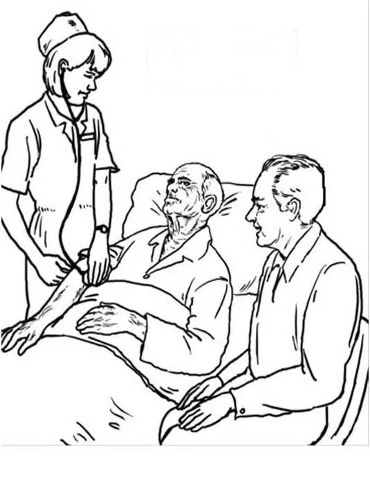 Enfermera cuidando anciano para colorear - Dibujo Views